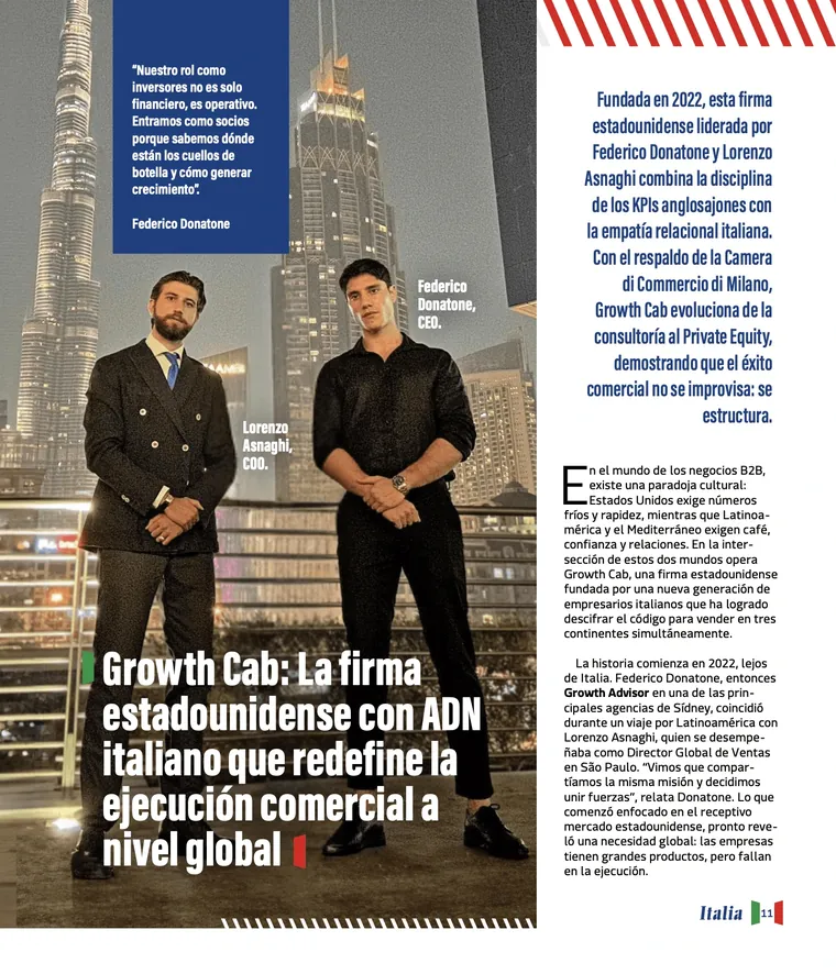 Magazine page about Growth Cab with founders Federico Donatone and Lorenzo Asnaghi