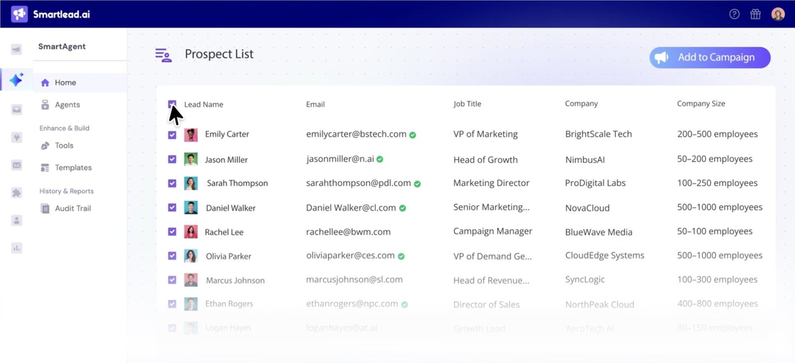 Smartlead product screen